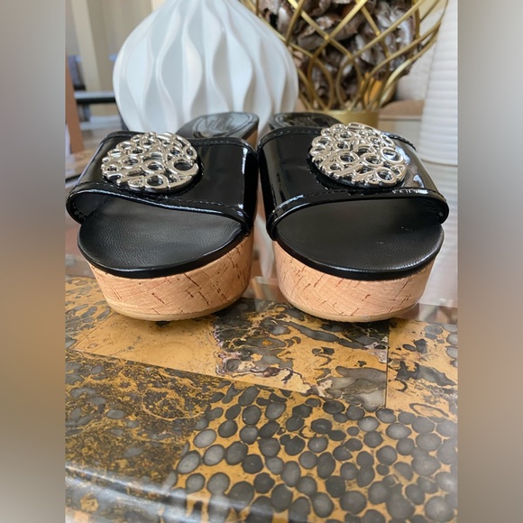 Coach JUDITH NWOT 🚨Black Patent Leather Cork Wedge Platform Slides Size 7 - Picture 15 of 15